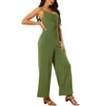 thumbnail image 4 of INSPIRE CHIC Women's Summer Spaghetti Straps Ruched Drawstring Wide Leg Casual Jumpsuits S Army Green, 4 of 6