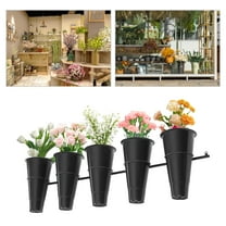 Wall Mounted Flower Display Stand, Decorative Florist Bouquet Shelf with 5 Buckets, Fresh Flower Shop Floral Container Ring Plant Holder Flower Pot Rack for Indoor Outdoor Patio Garden