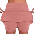thumbnail image 2 of Cagogo Women Plus Size Skirt Shorts High Waisted Flowy Casual Solid Loose Double Layer Shorts Skirt Elastic Waist Summer Lounge Sport, Pink XL, 2 of 6