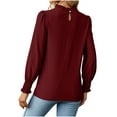 thumbnail image 4 of Leesechin Young Womens Shirts Fashion Deep Round- Neck Solid Button Long Sleeve Juniors T Shirts Top in, 4 of 4