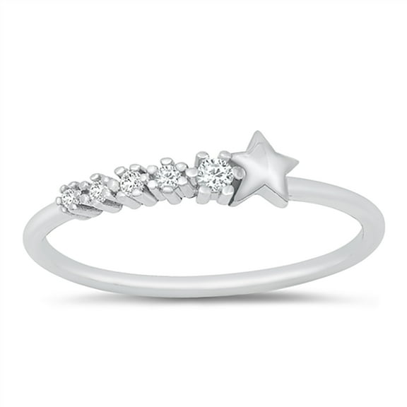 All in Stock Graduated Clear Cubic Zirconia Shooting Star Ring 925 Sterling Silver Size 5