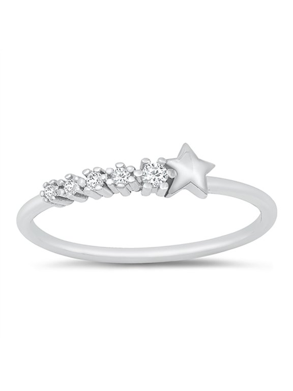 Graduated Clear Cubic Zirconia Shooting Star Ring 925 Sterling Silver Size 4
