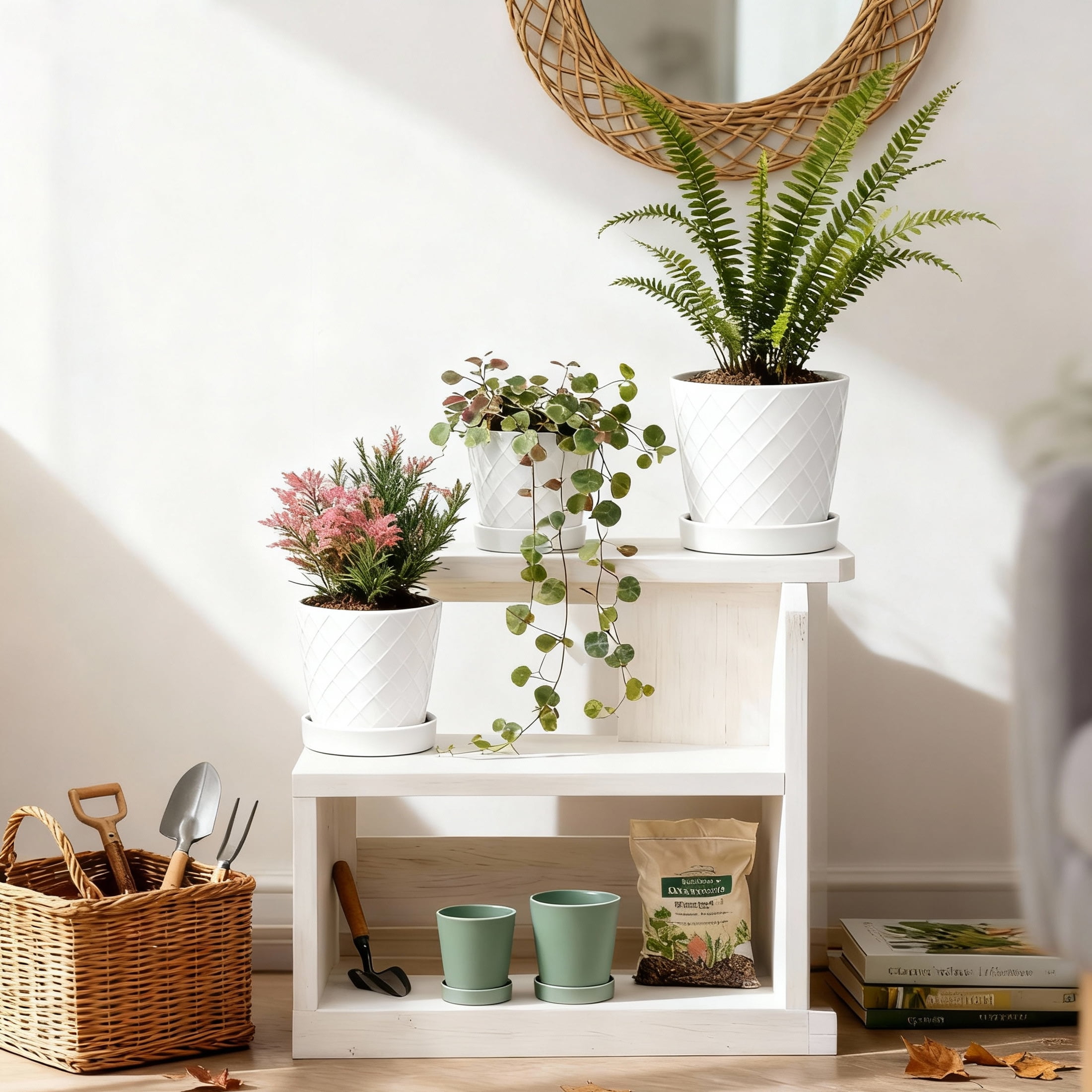 BUYMAX 4",5",6" Dia Planter Set of 3, Modern Style Ceramic Plant Pots with Drainage Hole and Tray for Indoor Outdoor Patio, Crisp Bright White