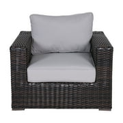 Santa Monica Wicker Rattan Club Chair in Espresso Brown Frame/Gray Cushion