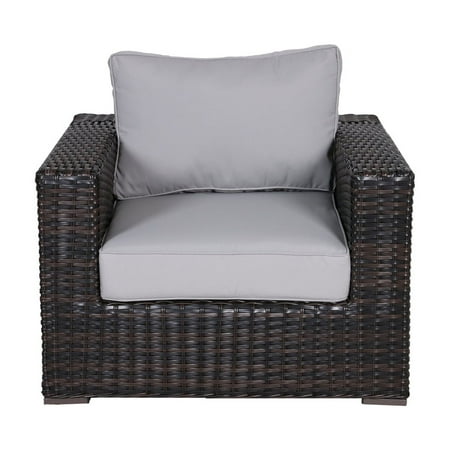 Santa Monica Wicker Rattan Club Chair in Espresso Brown Frame/Gray Cushion