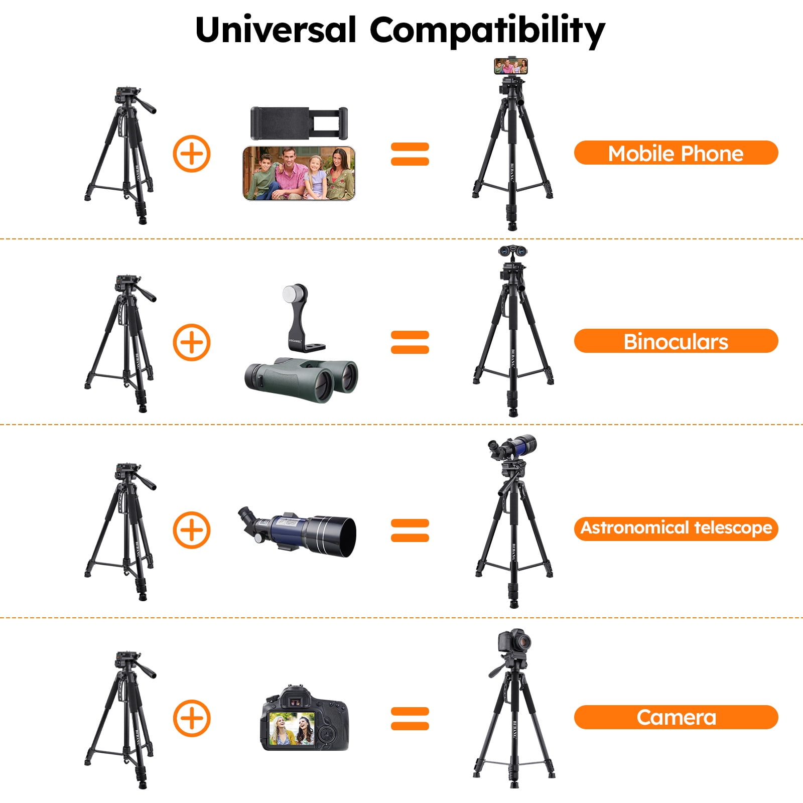 BEBANG 67" Camera Tripod, Portable Aluminum Tripod Stand for DSLR Camera and iPhone, Mirrorless Cameras, Camcorders and Binoc