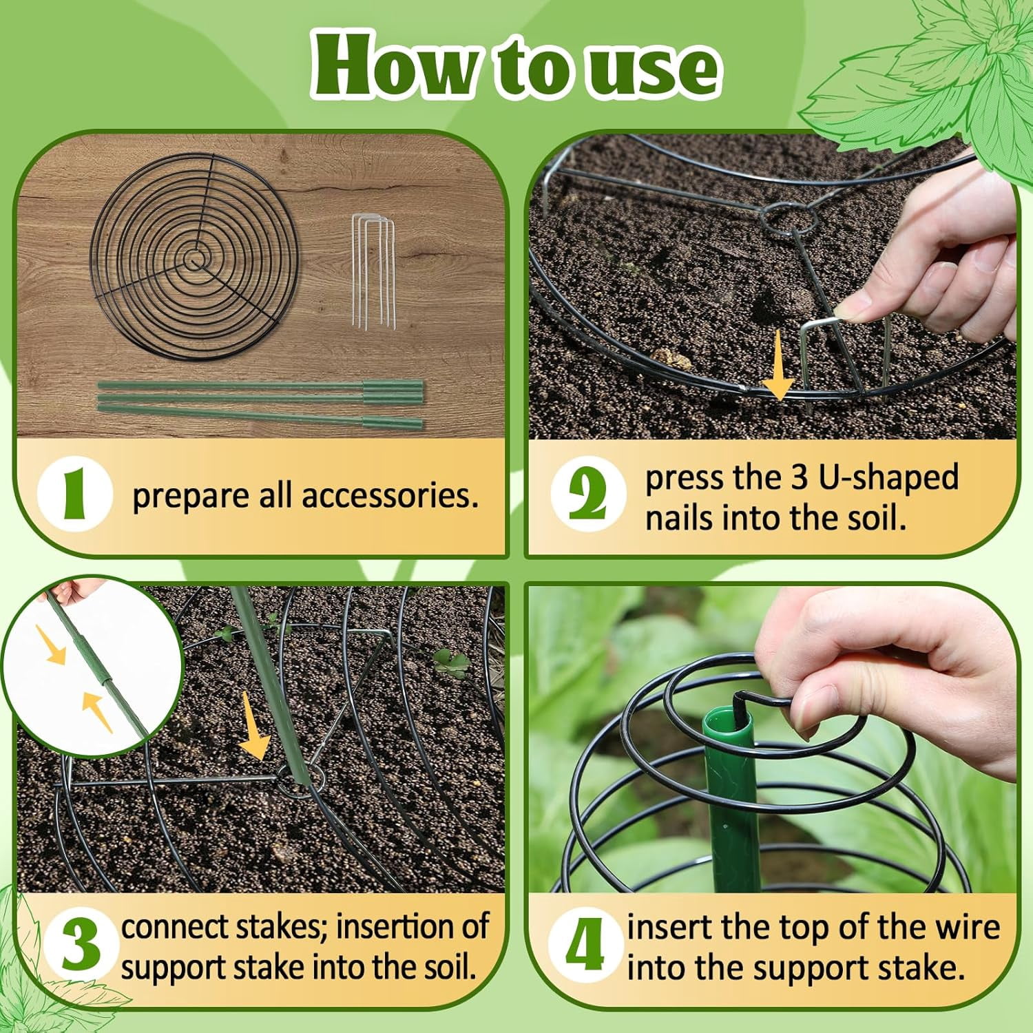 2-Pack Pea & Green Bean Trellis for Garden, 53.6" Stretchable Sugar Snap Tower, Rust-Proof Metal Climbing Plant Support Cage for Cucumber & Vines