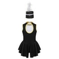 thumbnail image 2 of TiaoBug Kids Girls Flag Raiser Honour Guard Uniform 2Pcs Set Sleeveless Cutout Back Leotard with Feather Hat Halloween Costume Black 16, 2 of 7