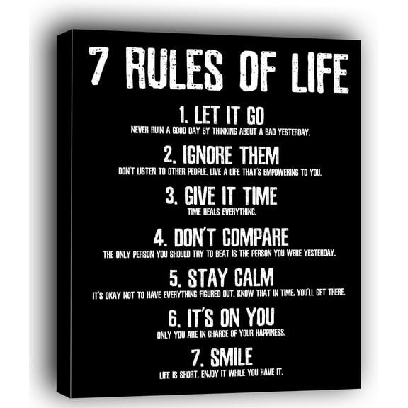 7 Rules of Life Motivational Poster Unframed Canvas