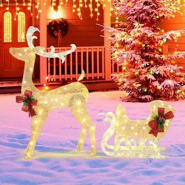Tangkula 5.5ft Lighted Santa & Reindeer On Ladder | 100 LED Christmas Yard Decoration | Indoor/Outdoor