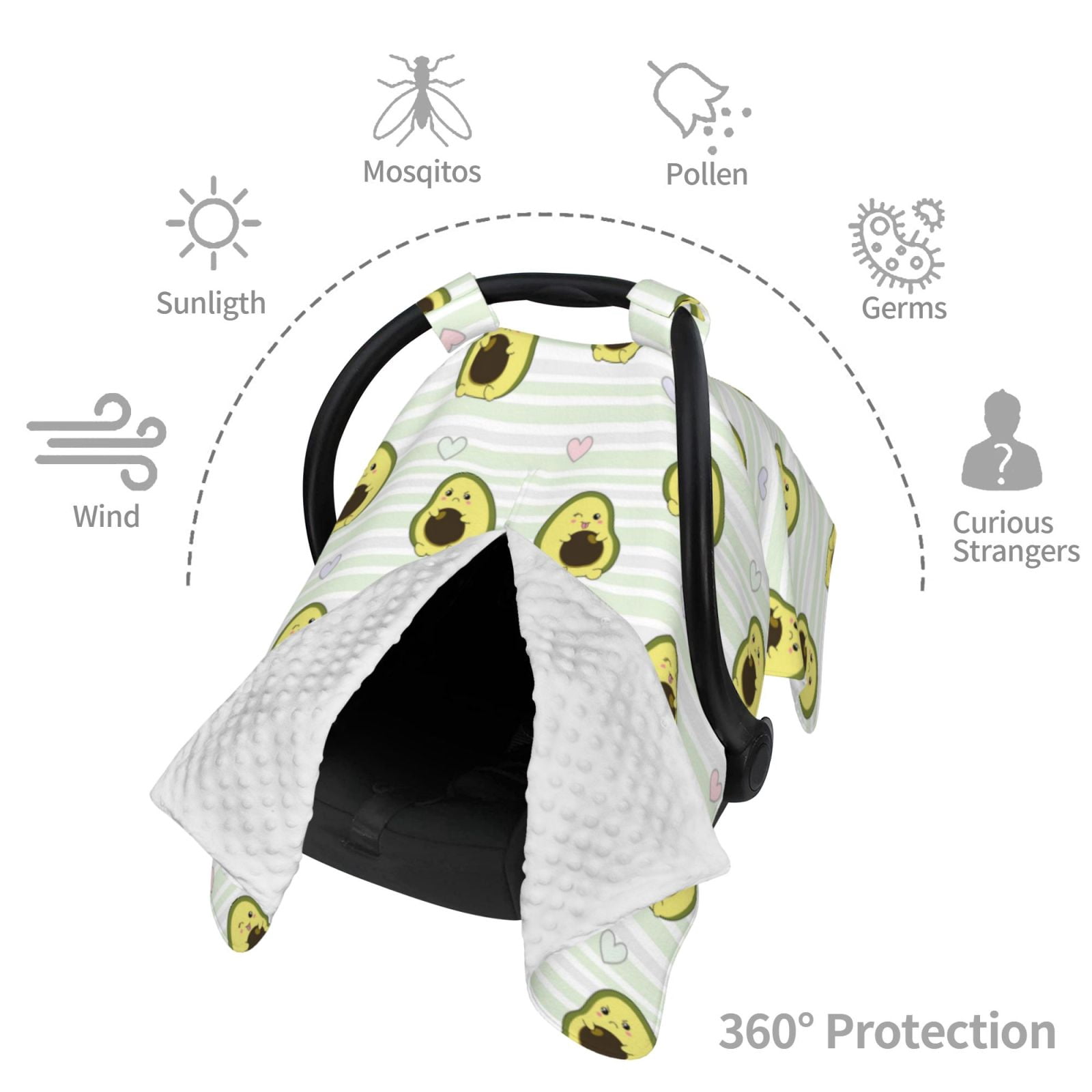 Car Seat Cover Baby - Avocado of a Hear Breathable Infant Car Seat Cover for Baby Carseat, Lightweight Comfort Baby Essentials Must Haves Newborn Stuff for Girl Boy
