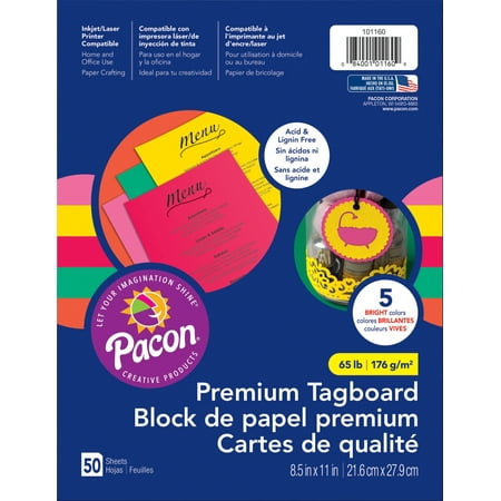 UPC: 0084001011609 | Pacon Premium Tagboard Paper 8.5 X11  50 Sheets/Pkg-Brights Assorted Colors