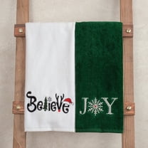 American Soft Linen 2-Pack 100% Cotton Embroidered Christmas Decorative Towels – Soft, Absorbent, 16x28 Inches, Perfect for Holiday & Christmas Gifting, Joy-Believe
