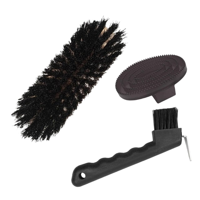 Kit de aseo para caballos de 3 piezas, cepillo profesional diario para cascos de caballos de exhibición Negro