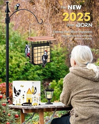 Double Suet Feeder- Metal Roof Bird Feeder with Taller Grid for Woodpeckers, Suet Cake Cage Bird Feeder for Outdoors Hanging,Easy-Clean & Refill,Metal Brushed Copper（Pack of 1）