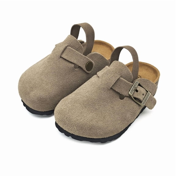 Kids Suede Clogs for Boys Girls Cork Footbed Sandals Mules Non-Slip Arch Support Toddler Mules with Adjustable Buckle