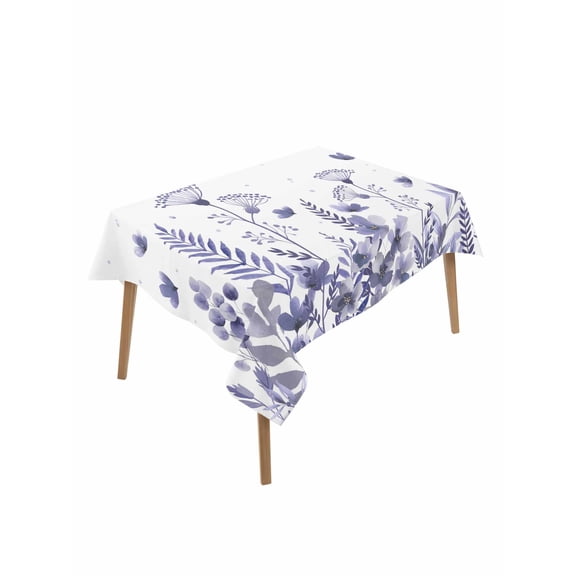 Purple Spring Floral Table Cloth, Waterproof Tablecloth for Rectangle Tables, Watercolor Elegant Pastoral Flowers Reusable Washable Fabric Table Cover for Restaurant Kitchen Dining Tables 60"x102"