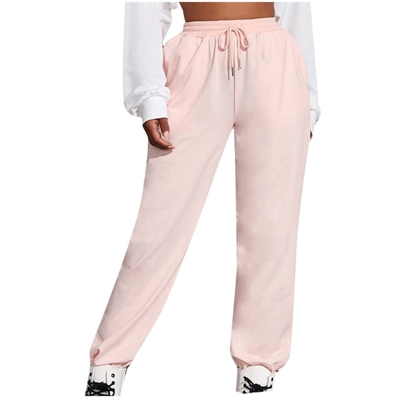 QUYUON Workout Pants Women Color Loose Fitting Leggings High Waist Casual and Fashionable Long Pants Women Khaki Pants Full Pant Leg Length Track Pants Pant Style N-7673 Pink S