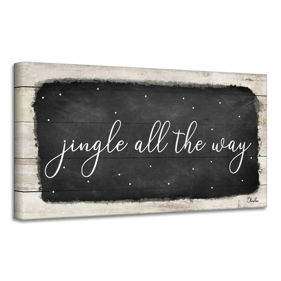 Crafted Creations Black and White 'Jingle All the Way' Canvas Christmas Wall Art Decor 18" x 36"