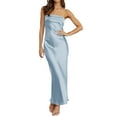 thumbnail image 2 of Summer Satin Strapless Dress Backless Bodycon Wedding Party Maxi Dresses Light Blue M, 2 of 7