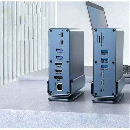 15-in-1 USB C Docking Station with 360° Rotating Base, 2*4K HD and 1*DP, 10Gbps USB Port Transfer, RJ45, Audio, SD/TF, PD100W Charging Dock Station Compatible with Windows, MacBook