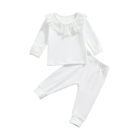 

Newborn Baby Girls Ruffle Lace Shirt Pant Set Long Sleeve Fall Outfits 2 Pcs