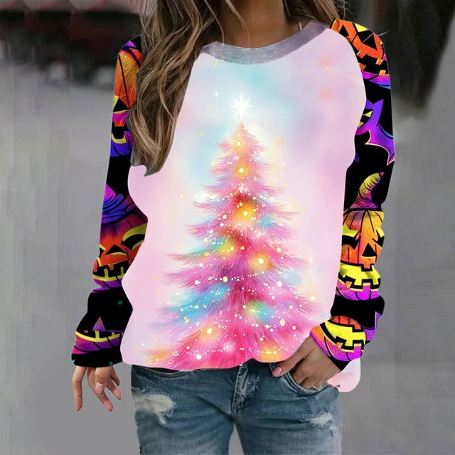 Fankiway Chandails en Molleton Tunique pour Femmes Chandail en Molleton Imprimé Ample Col Rond Multicolore 2TG