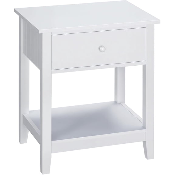 LiteHaven End Table, 2-Tier Side Table with Drawer and Storage Shelf, Modern Side Table for Living Room, White