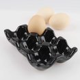 thumbnail image 3 of Decorative Ceramic Egg Tray - 6 Cup Half Dozen Porcelain Egg Holder, Black Color, 3 of 5