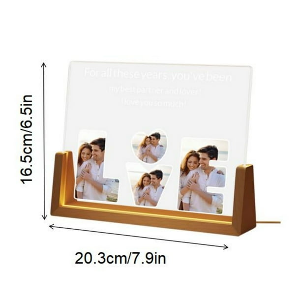 Specollect 2 Pcs Acrylic Night Light, LED Lamp, Anniversary Birthday Gift for Couples, Romantic Home Decor, Bedside Table Light, High-Clarity Thick Acrylic with Wood Base 8in