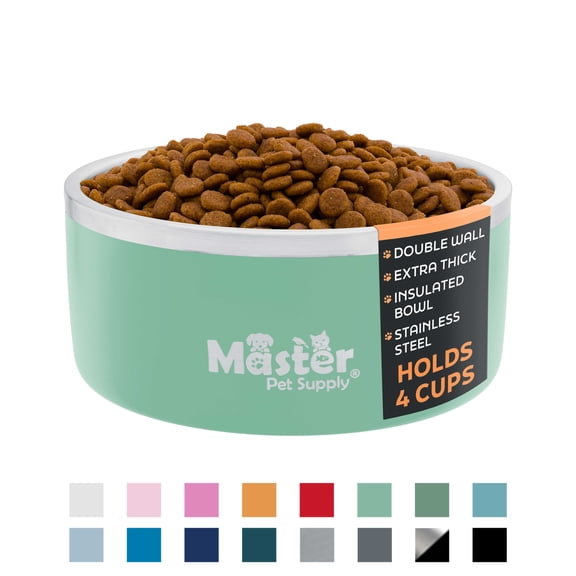 Master Pet Supply Stainless Steel Dog Bowls - 32 oz, Heavy Duty - Pistachio, Double Wall Extra-Thick Insulated, Non-Slip Pet Water Bowl for Dogs, Cats & Pets, Anti Rust Metal, Dish Washer Safe