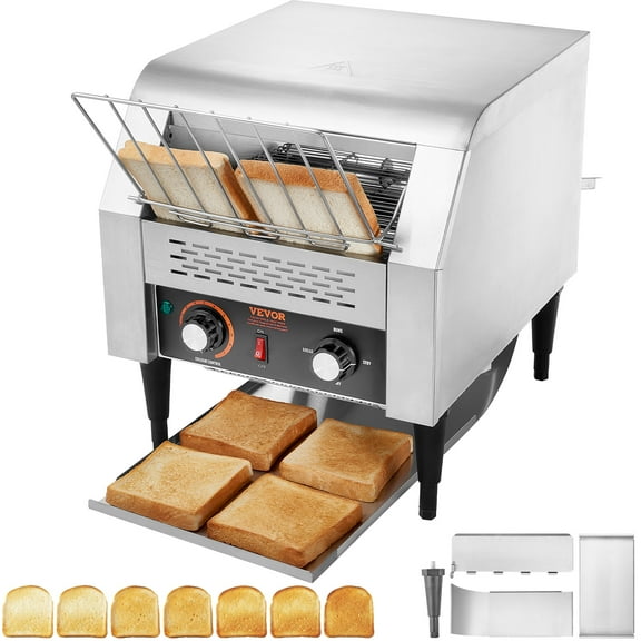 VEVOR Commercial Conveyor Toaster, 300 Slices/Hour Conveyor Belt Toaster, Heavy Duty Stainless Steel Commercial Toaster Oven, Electric Restaurant Commercial Toaster for Toast Bun, Bagel, Bread