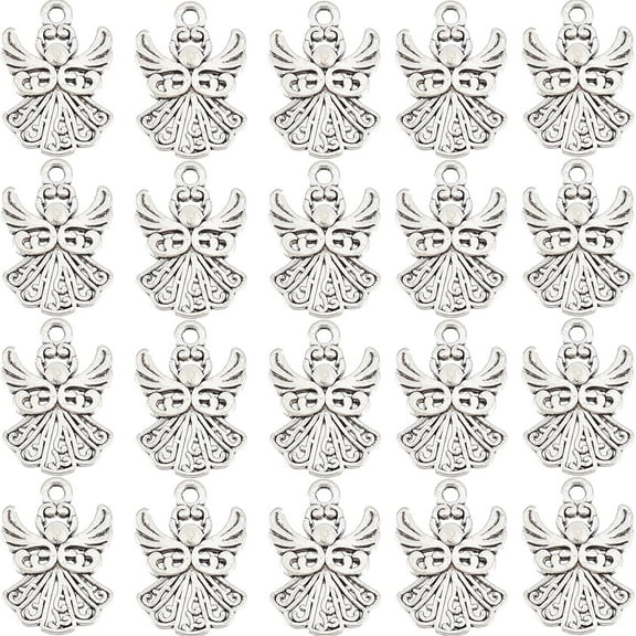 1 Box 50Pcs Guardian Angel Charms Tibetan Style Silver Christmas Angel Wing Charm Party Favor Alloy Fairy for Jewelry Making DIY Bracelets Earrings Supplies for DIY