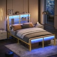 thumbnail image 6 of Bestier Full Size Bed Frame with LED Headboard & Charging Station, Metal Platform Bed with 15.7'' Large Under Bed Storage, Gold, 6 of 10