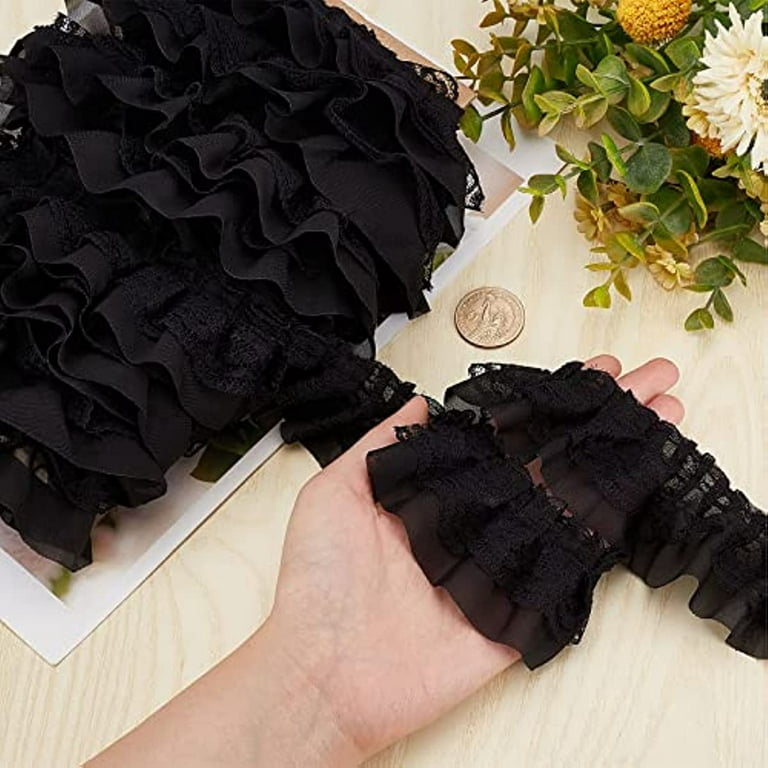 11 Yards Black Double-Layer Pleated Chiffon Lace Trim 2-Layer Gathered  Ruffle Trim Edging Tulle Trimmings Fabric Ribbon