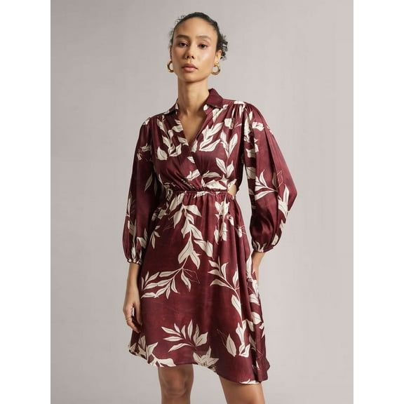 Zaccai Women's Brown Satin Abstract Side Cut-Out Dress