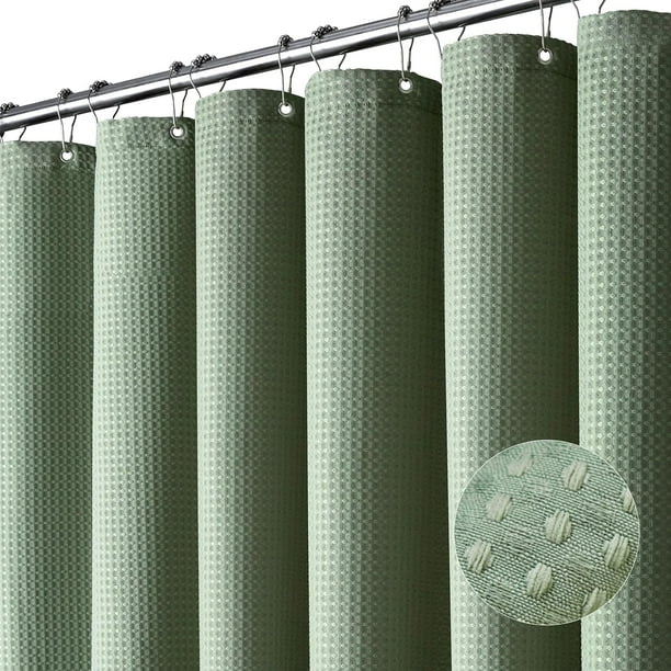 Dynamene Cortina de ducha verde salvia – Cortinas de ducha de tela gruesa con textura de gofre para baño, 256 g/m², juego de cortinas de baño de tela de poliéster con 12 ganchos de plástico, 72 ancho