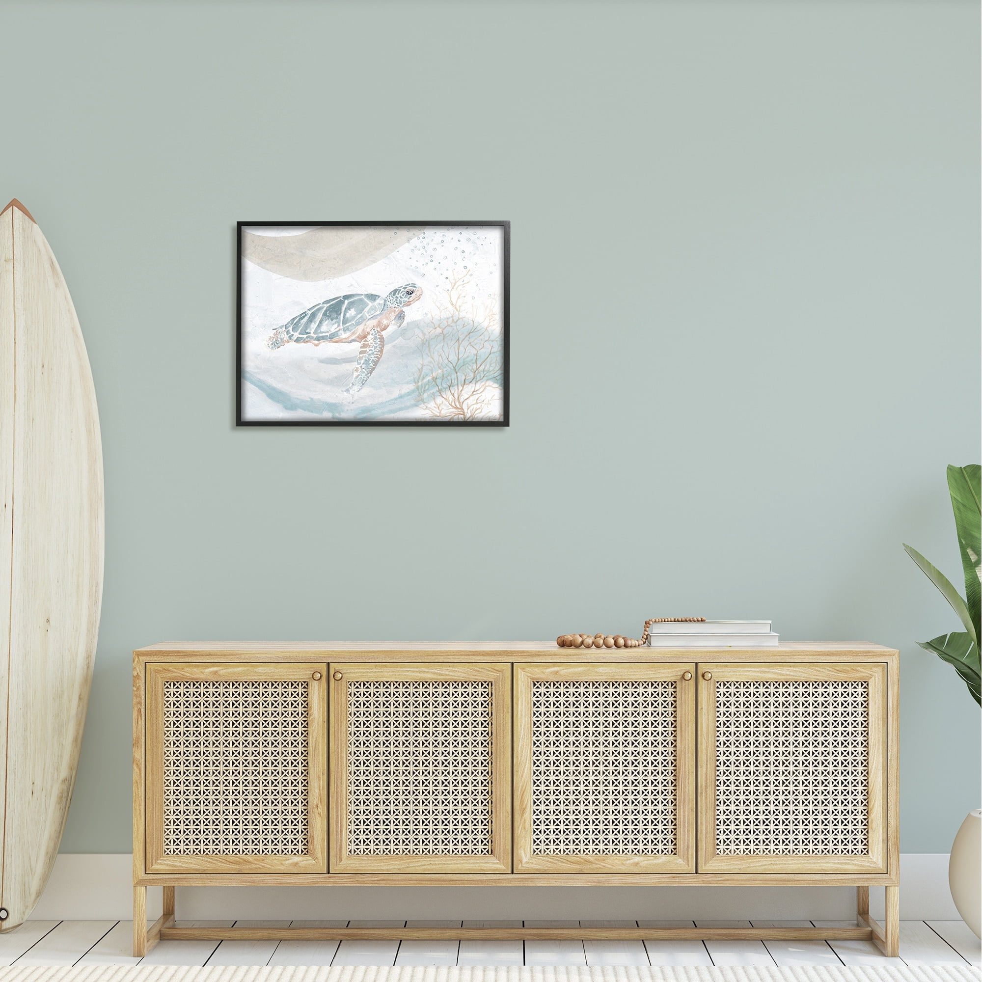 Stupell Industries Drifting Sea Turtle Serene Ocean Wave Atmosphere Painting Black Framed Art Print Wall Art, Design by Patricia Pinto