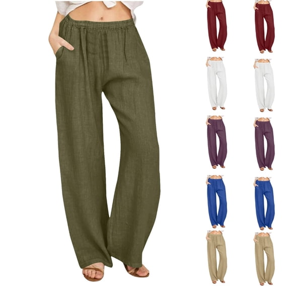 Perfectbot Women's Lightweight Linen Pants Spring Summer Wide Leg Cotton Breathable Relaxed Full Length Pant
