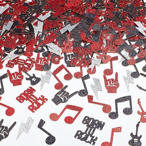 200PCS Born to Rock Party Confetti - Red Black Music Note, Rock & Roll Decorations Theme Party Supplies Birthday Baby Shower