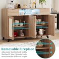 thumbnail image 3 of Sideboard Buffet Cabinet, 4 Rattan Doors 2 Drawers Accent Storage Cabinet, Console Table Coffee Bar w/Power Outlet & LED Light, Adjustable Shelves for Dining Living Room, 3 of 6