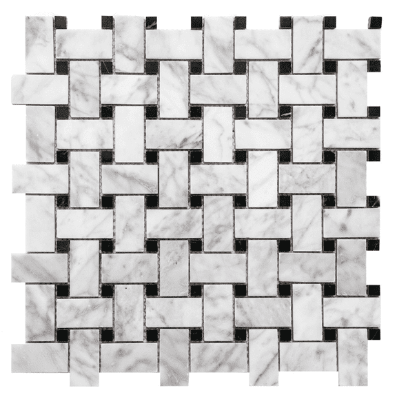 The Tile Life Santorini Basketweave 12" x 12" Nero Marble Mosaic Floor and Wall Tile, 1 Sheet