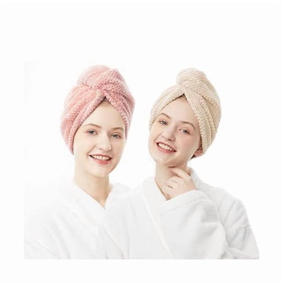 Fu997 Hair Towel Wrap 2 Pack, Microfiber Hair Drying Shower Turban with Buttons, Super Absorbent Quick Dry Hair Towels for Curly Long Thick Hair, Rapid Dry Head Towel Wrap for Women Anti Frizz