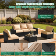 thumbnail image 7 of LazySunsets 6 Pieces Outdoor Wicker Patio Furniture Set, 8 Inch Widened Armrest Rattan Sectional Conversation Sofa with Beige Cushions & Glass Coffee Table, All Weather Backyard Garden Patio Set, 7 of 7