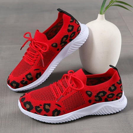 

Women‘s Casual Sneakers Breathable Lace-up Running Shoes Leopard Pattern Sports Shoes