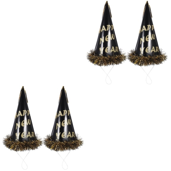 FRCOLOR 4 pcs  New Year Party Cap Decoration Happy New Year Paper Hat Party Favor Cap With Gold Foil Tassel