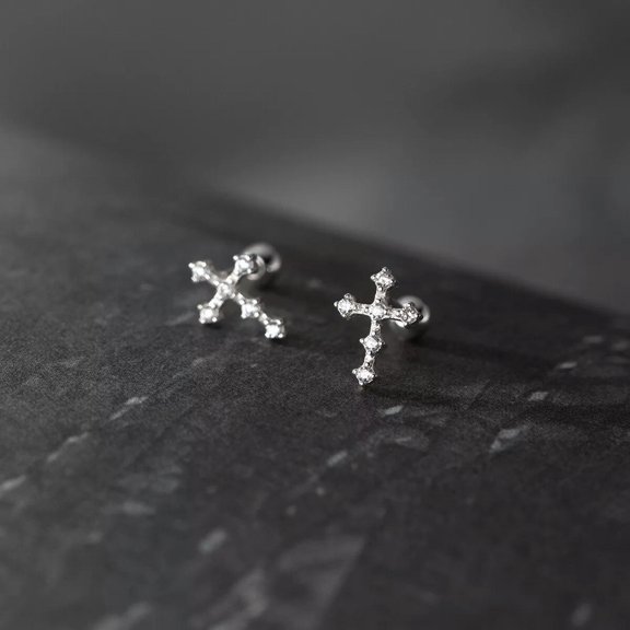 K-KED 925 Sterling Silver Crystal Cross Stud Earrings Gift Beads Screw Backs