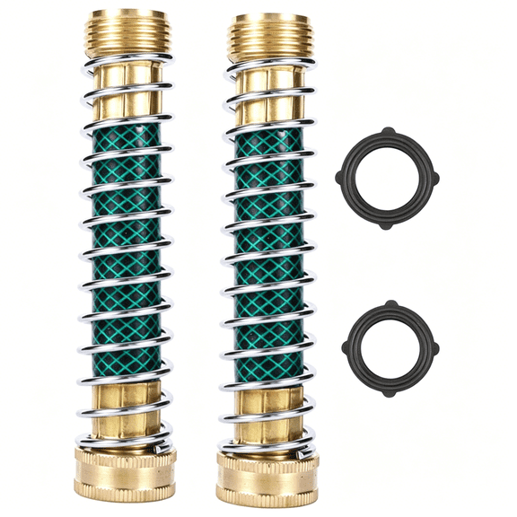 ICERUN Garden Hose Coiled Spring Protector with Solid Brass Faucet Hoses Coupling Adapter Extension 2Pcs