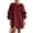 Deep Red, variant on Women Cotton Linen Mini Dress, Lantern Long Sleeve 3D Floral Decor Shift Dress, Round Neck Button Front French Style Dress For Casual Holiday Deep Red M