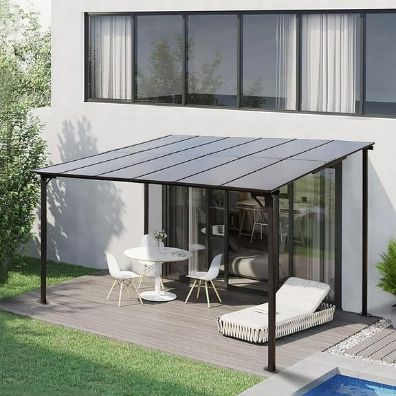 Unique Choice 10' x 10' ft Outdoor Pergola Gazebo,Wall-Mounted Lean to Metal Awning Gazebo with Roof,Large Heavy Duty for Patio,Decks,Backyard